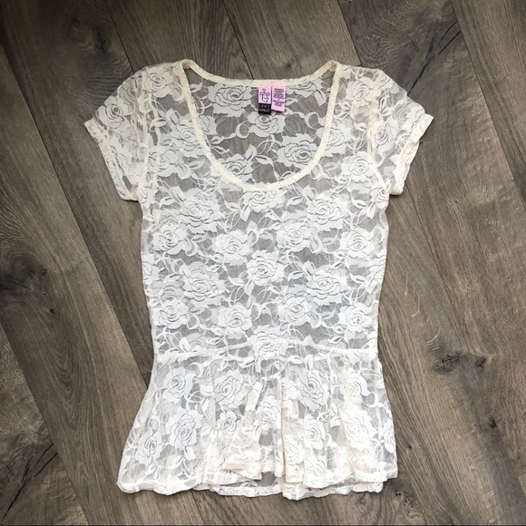 love on a hanger Tops - Cream Colored Lace Peplum Top